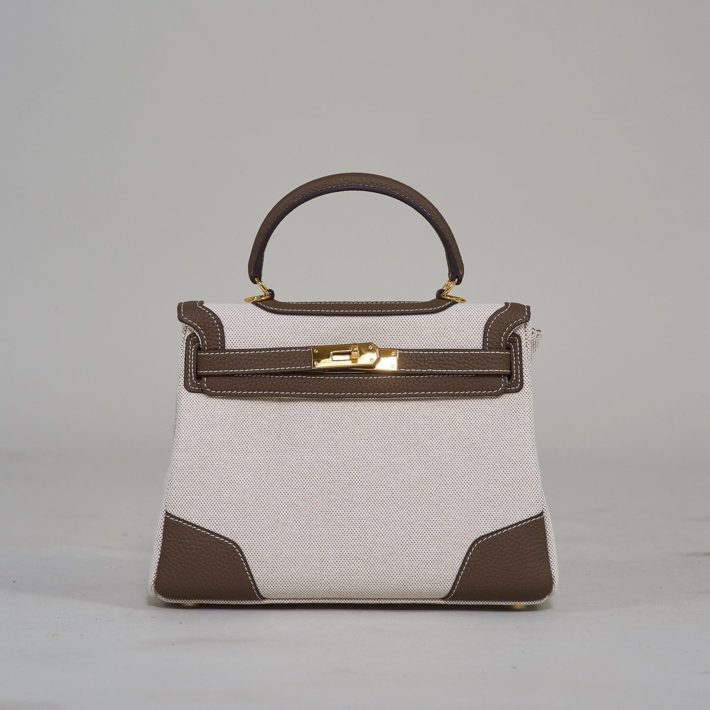 Ashley Canvas & Leather Padlock Handbag - Taupe