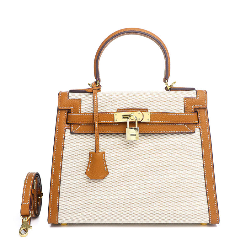 Ashley Canvas & Leather Padlock Handbag - Gold Hardware 28cm