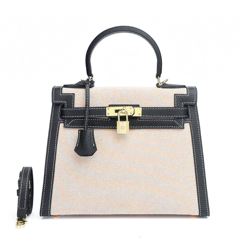 Ashley Canvas & Leather Padlock Handbag - Gold Hardware 28cm