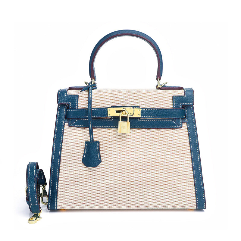 Ashley Canvas & Leather Padlock Handbag - Gold Hardware 28cm