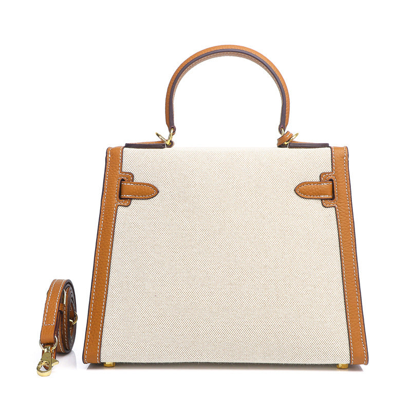 Ashley Canvas & Leather Padlock Handbag - Gold Hardware 28cm