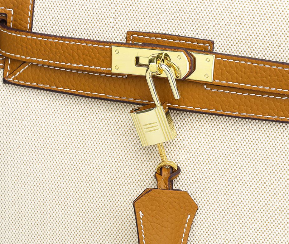 Ashley Canvas & Leather Padlock Handbag - Gold Hardware 28cm