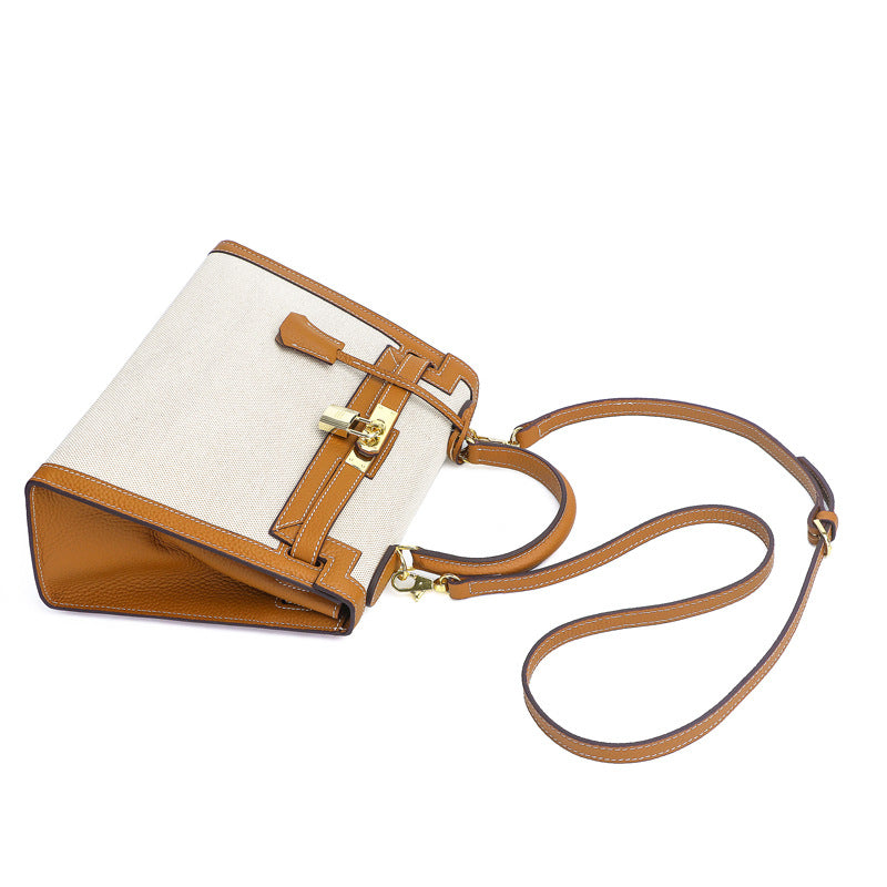 Ashley Canvas & Leather Padlock Handbag - Gold Hardware 28cm