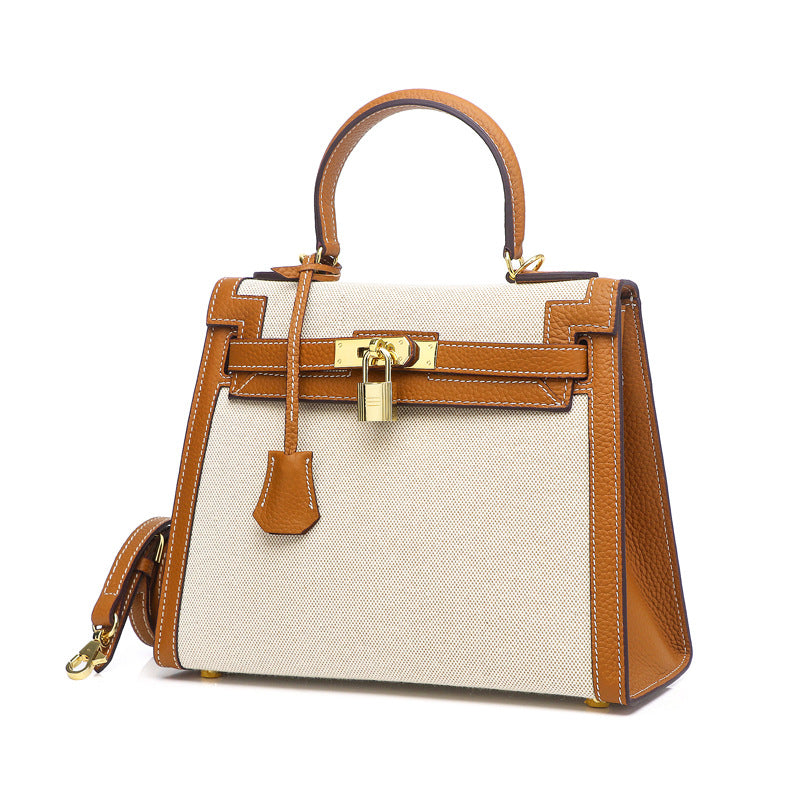 Ashley Canvas & Leather Padlock Handbag - Gold Hardware 28cm