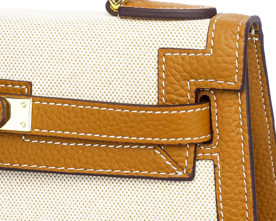 Ashley Canvas & Leather Padlock Handbag - Gold Hardware 28cm