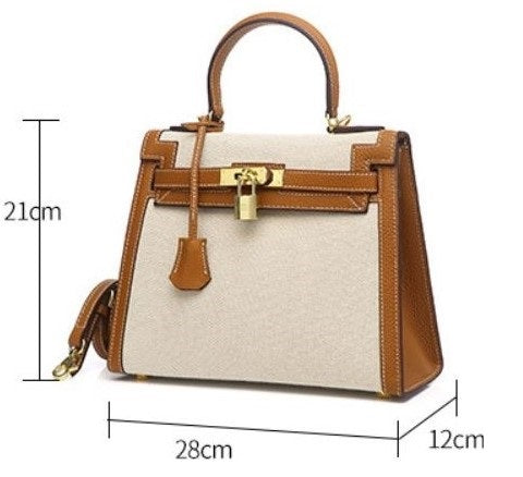 Ashley Canvas & Leather Padlock Handbag - Gold Hardware 28cm