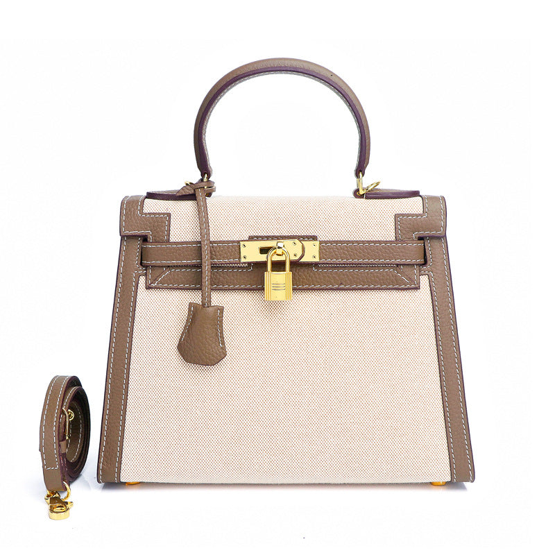 Ashley Canvas & Leather Padlock Handbag - Gold Hardware 28cm