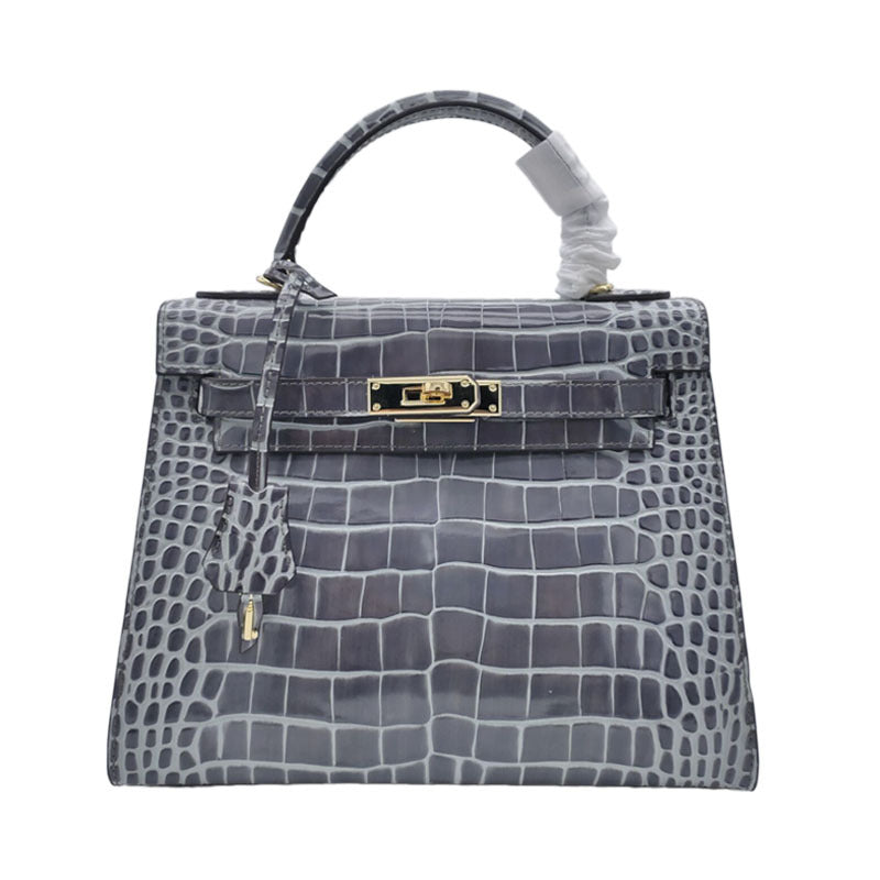 Ava Croc Padlock Handbag - Gold Hardware 28 cm