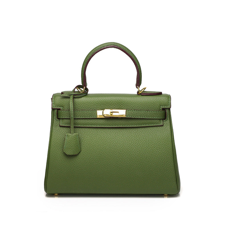 Ava Leather Padlock Handbag - Gold Hardware 25 cm