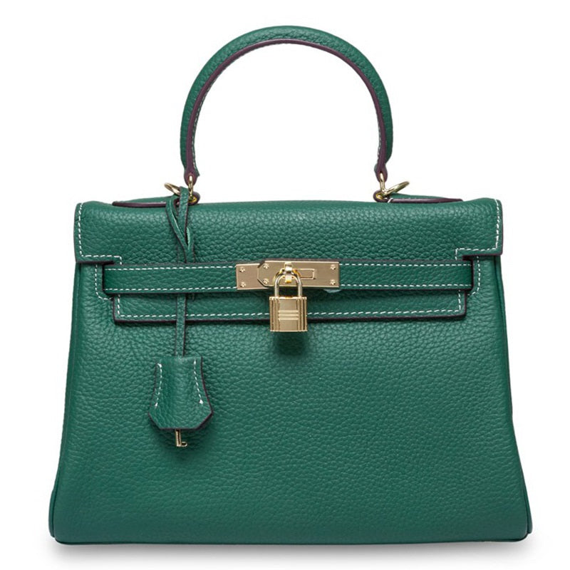 Ava Leather Padlock Handbag - Gold Hardware 32 cm