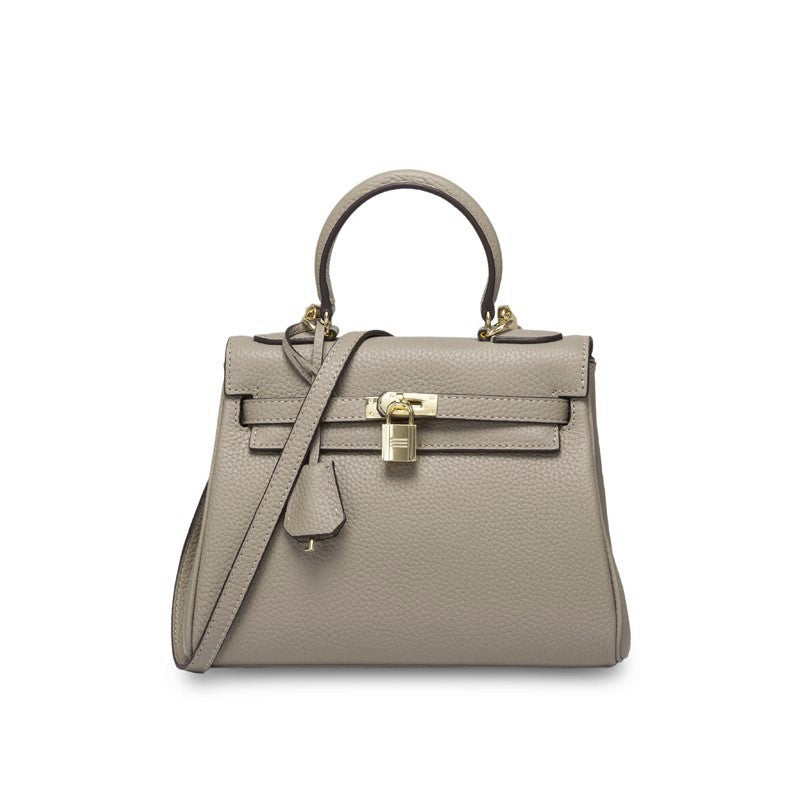 Ava Leather Padlock Handbag - Gold Hardware 25 cm