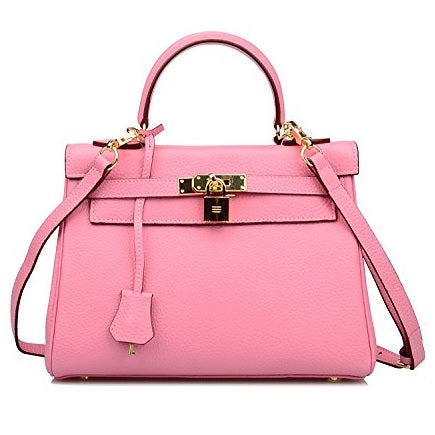 Ava Leather Padlock Handbag - Gold Hardware 25 cm