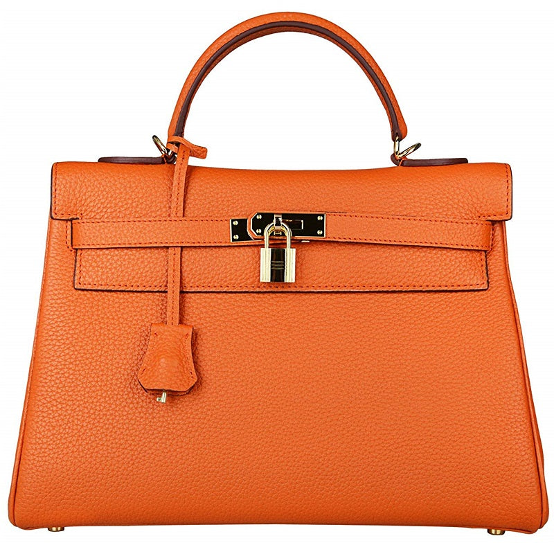 Ava Leather Padlock Handbag - Gold Hardware 32 cm