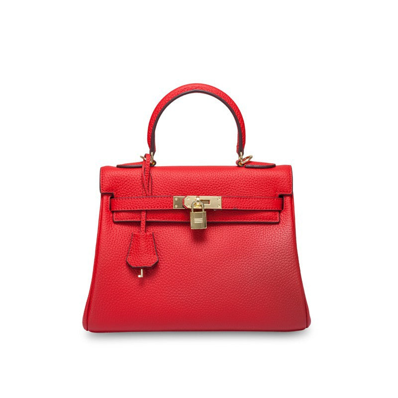 Ava Leather Padlock Handbag - Gold Hardware 25 cm