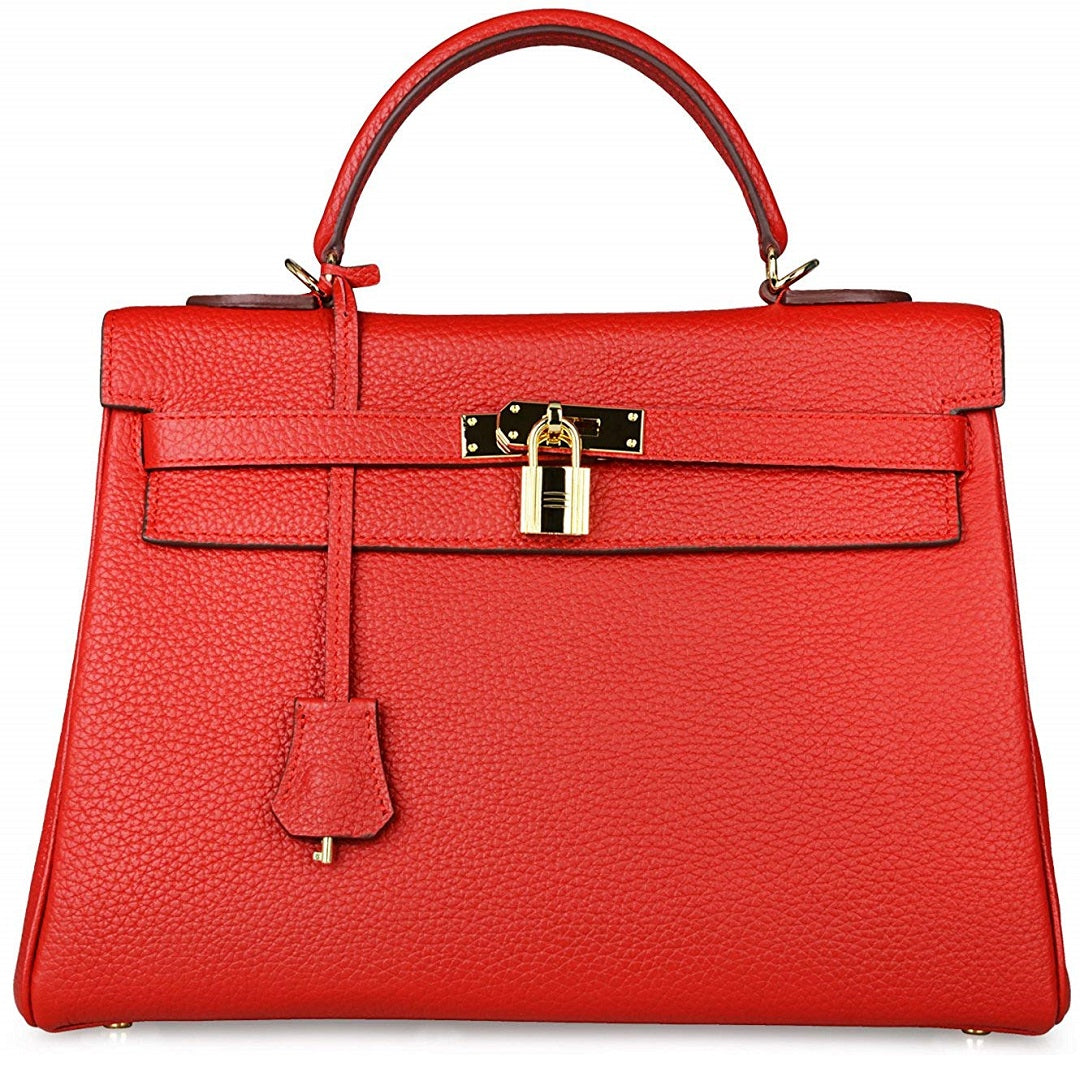 Ava Leather Padlock Handbag - Gold Hardware 32 cm