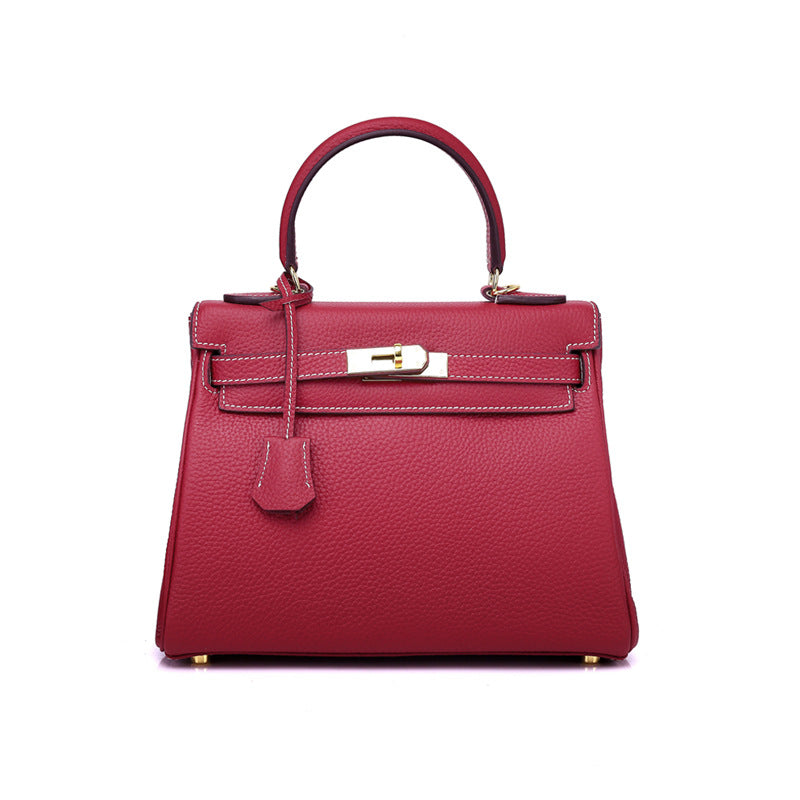 Ava Leather Padlock Handbag - Gold Hardware 25 cm