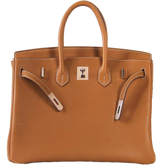 Erin Leather Padlock Handbag - Gold Hardware 35 cm