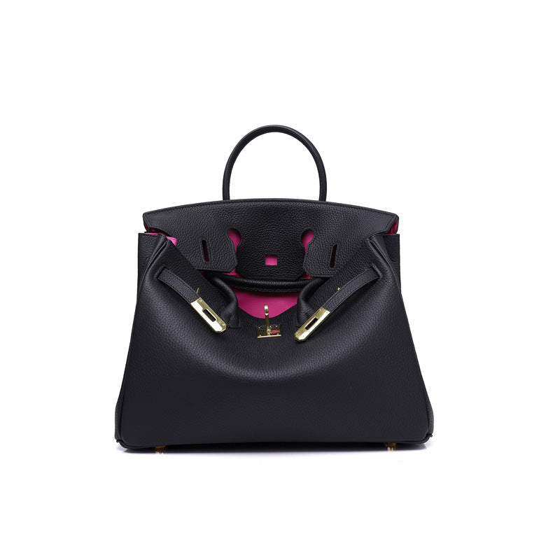 Erin Leather Padlock Handbag - Pink Interior - 25 cm