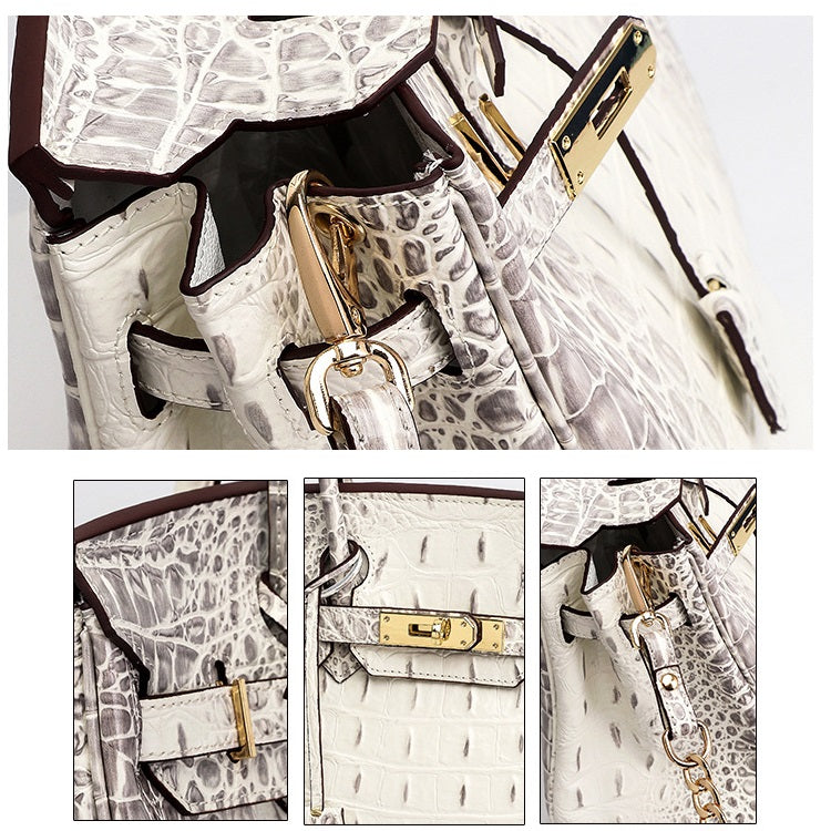 Haden Dual Tone Croc Embossed Leather Handbag - Gold 30 cm & 35 cm