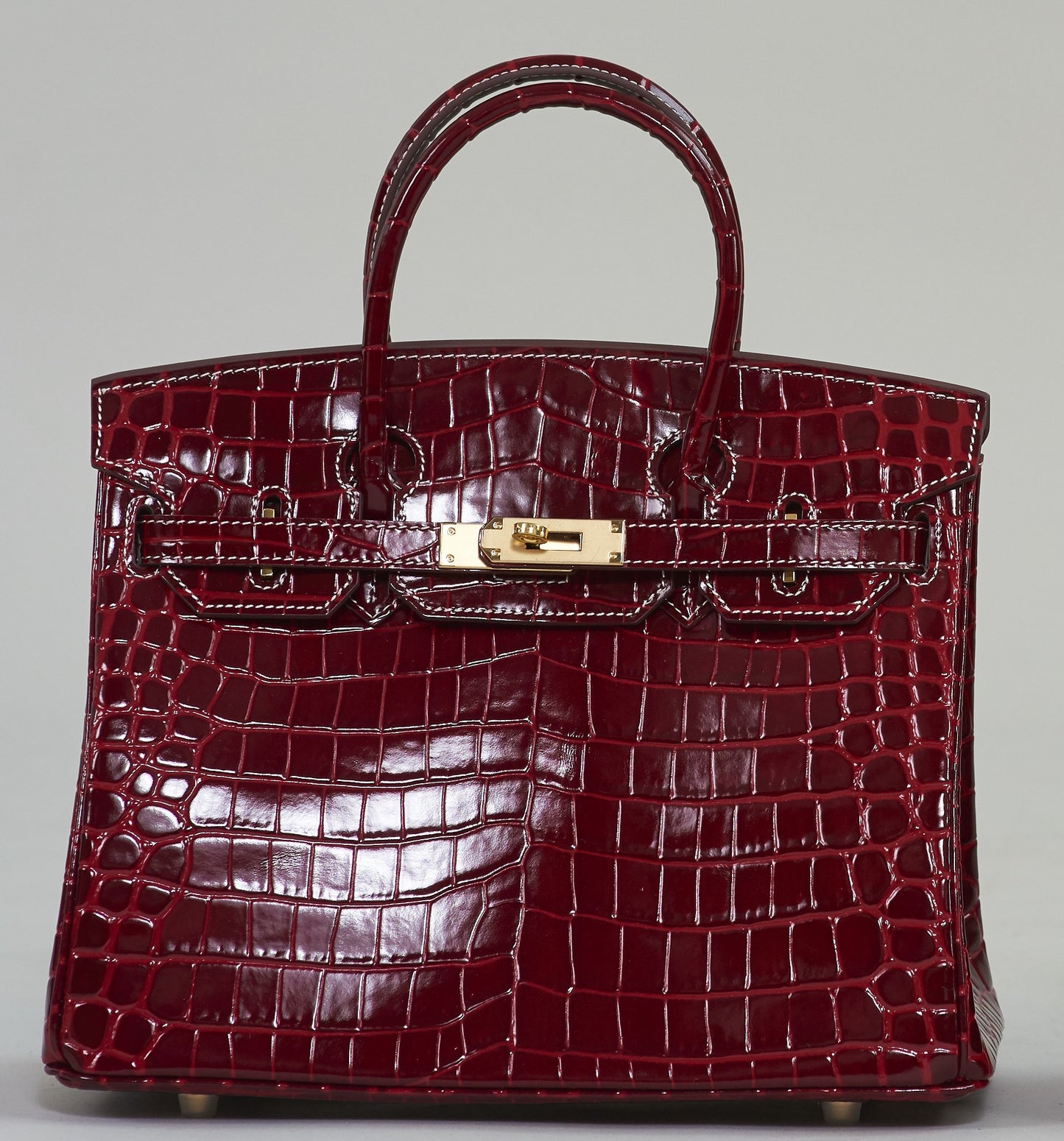 Erin Leather Padlock Handbag 30cm - Wine Red Croc