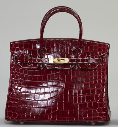 Erin Leather Padlock Handbag 30cm - Wine Red Croc