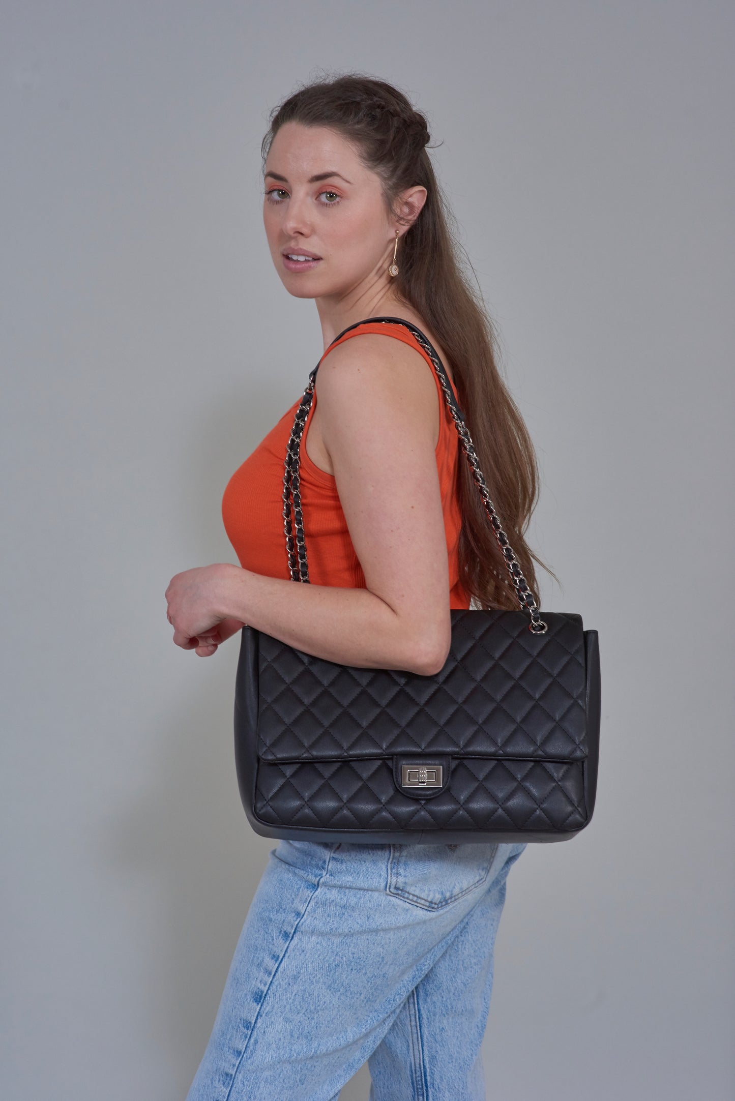 Cora Diamond Quilt Handbag - Silver