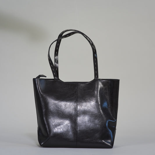 Kira White Stitch Tote Bag