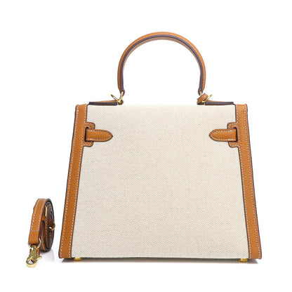 Ashley Canvas & Leather Padlock  Handbag - Gold Hardware 28cm