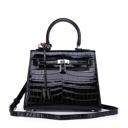 Ava Croc Padlock Handbag - Silver Hardware 25 cm