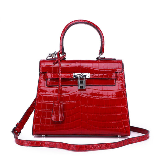 Ava Croc Padlock Handbag - Silver Hardware 25 cm