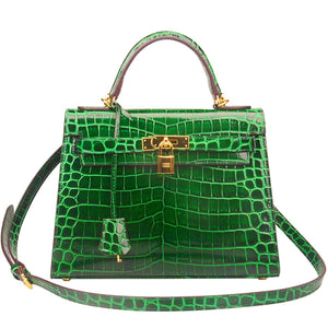 Ava Croc Padlock Handbag - Gold Hardware 25 cm