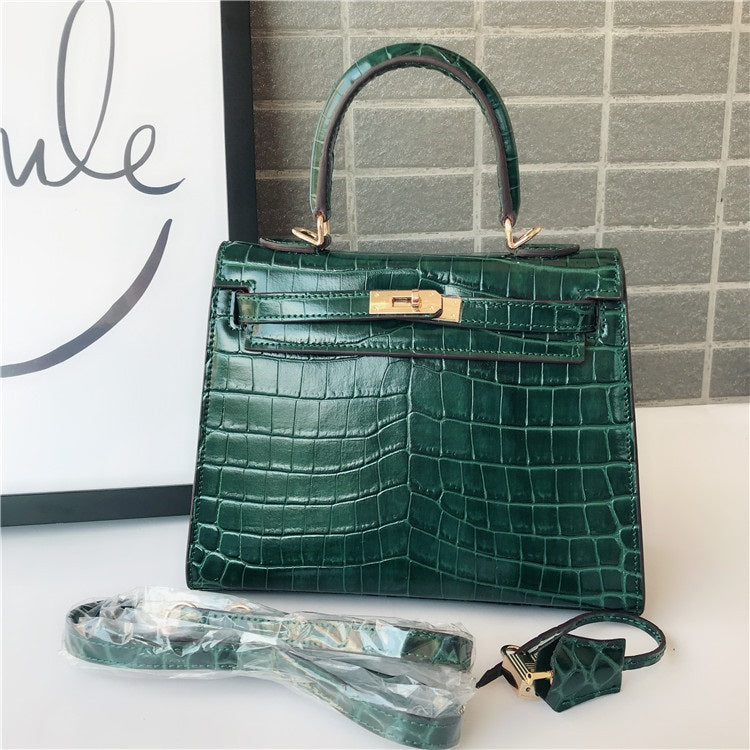 Ava Croc Padlock Handbag - Gold Hardware 25 cm