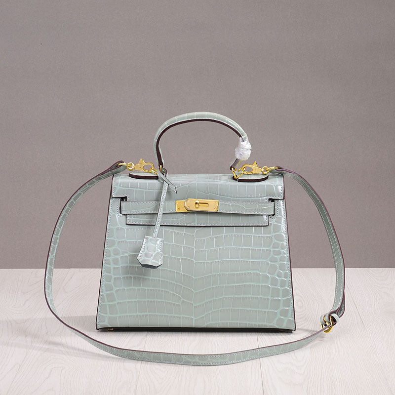 Ava Croc Padlock Handbag - Gold Hardware 25 cm