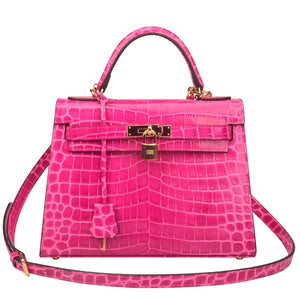 Ava Croc Padlock Handbag - Gold Hardware 25 cm