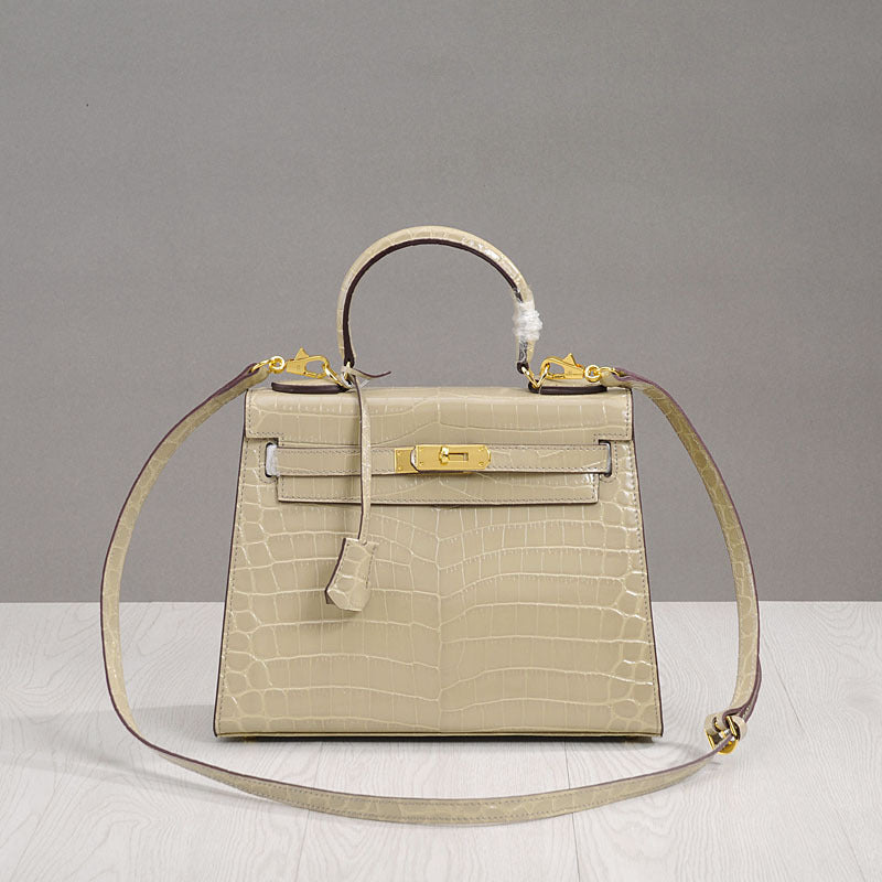 Ava Croc Padlock Handbag - Gold Hardware 25 cm