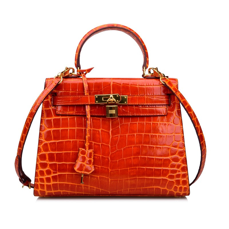 Ava Croc Padlock Handbag - Gold Hardware 25 cm