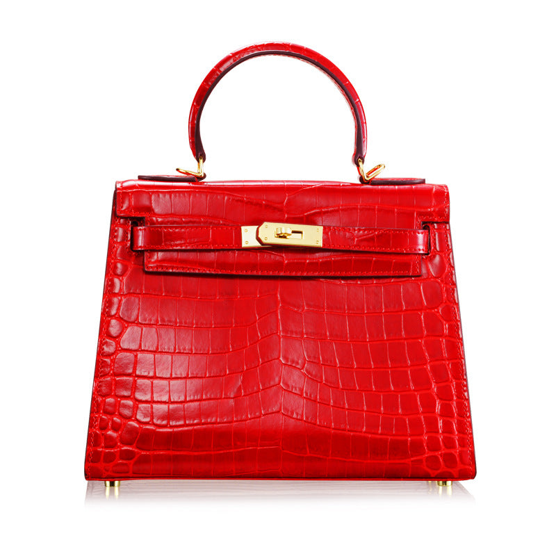 Ava Croc Padlock Handbag - Gold Hardware 25 cm