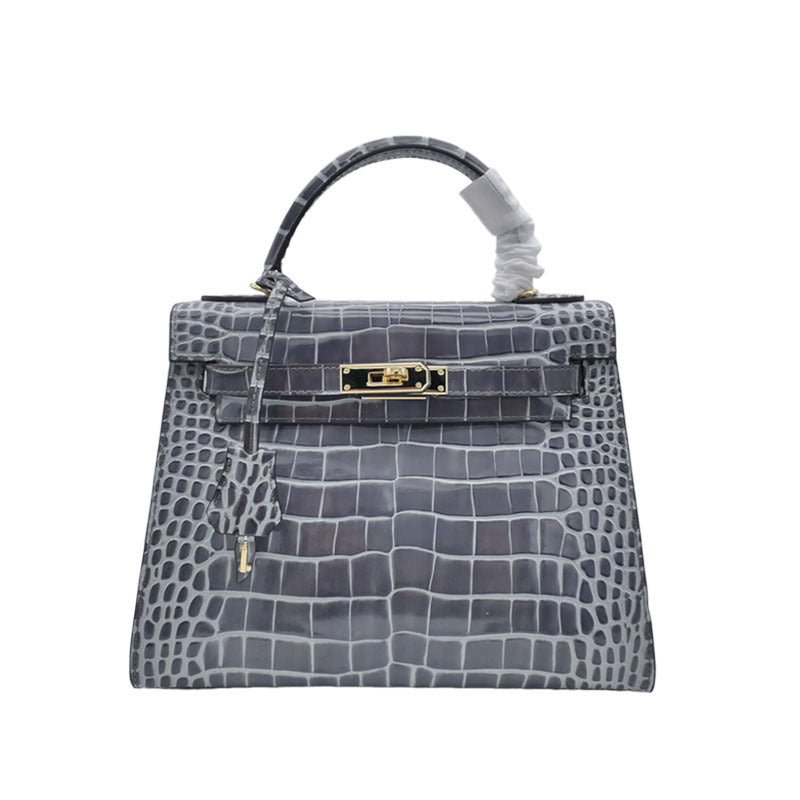 Ava Croc Padlock Handbag - Gold Hardware 25 cm