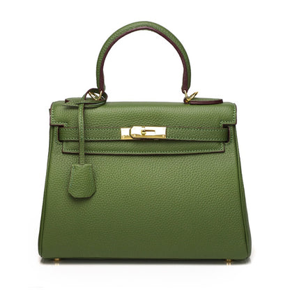 Ava Leather Padlock Handbag - Gold Hardware 28 cm