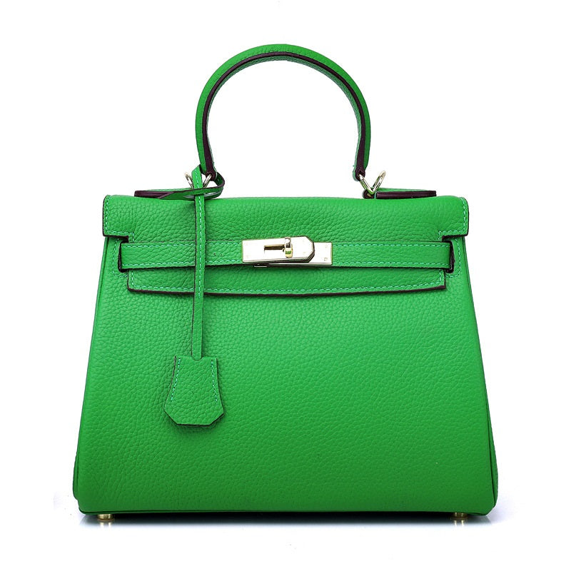 Ava Leather Padlock Handbag - Gold Hardware 28 cm