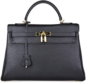 Ava Leather Padlock Handbag - Gold Hardware 32 cm