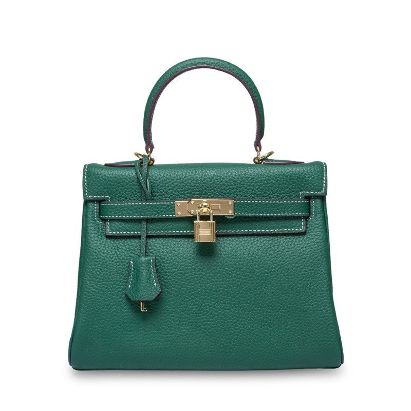 Ava Leather Padlock Handbag - Gold Hardware 28 cm