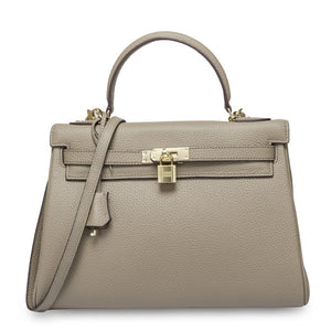 Ava Leather Padlock Handbag - Gold Hardware 28 cm - HandbagCrave UK