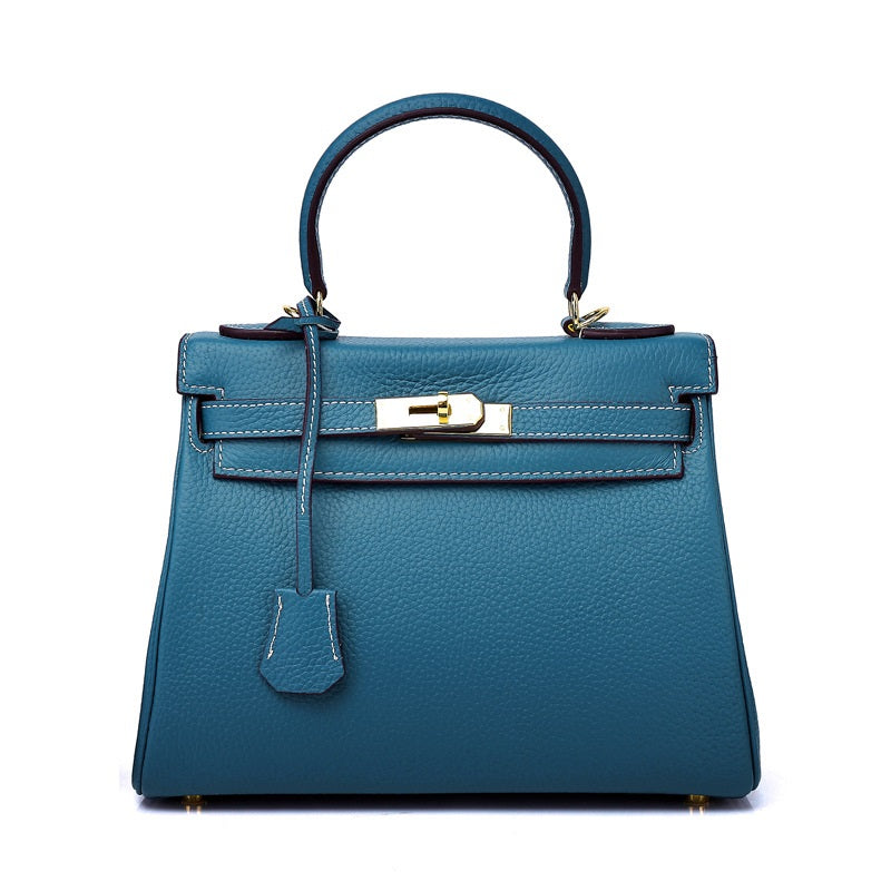 Ava Leather Padlock Handbag - Gold Hardware 28 cm