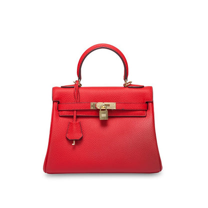 Ava Leather Padlock Handbag - Gold Hardware 25 cm