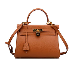 Ava Leather Padlock Handbag - Gold Hardware 25 cm