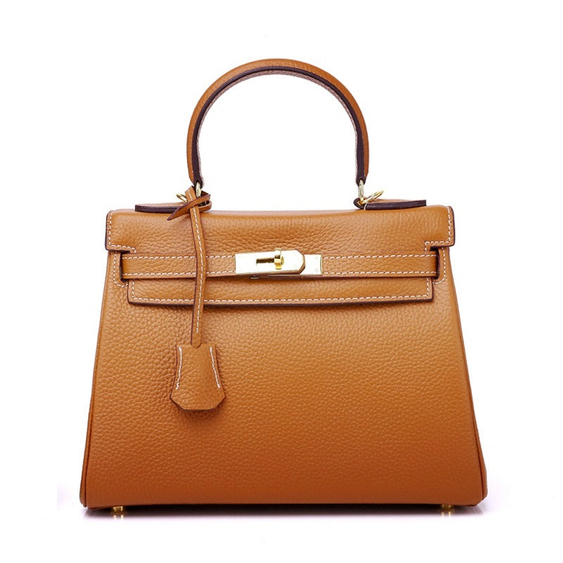 Ava Leather Padlock Handbag - Gold Hardware 28 cm