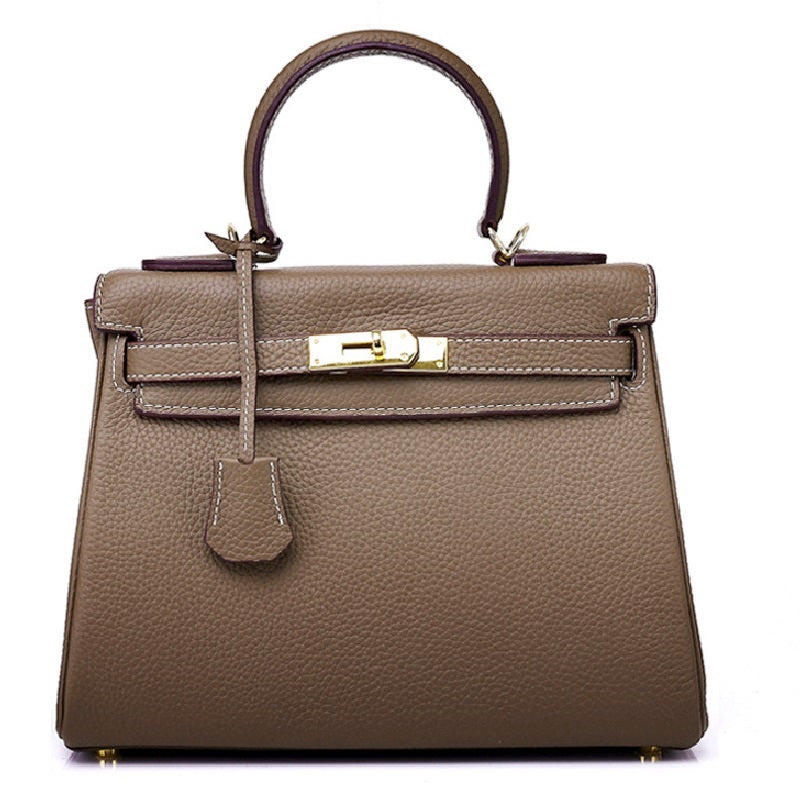 Ava Leather Padlock Handbag - Gold Hardware 28 cm