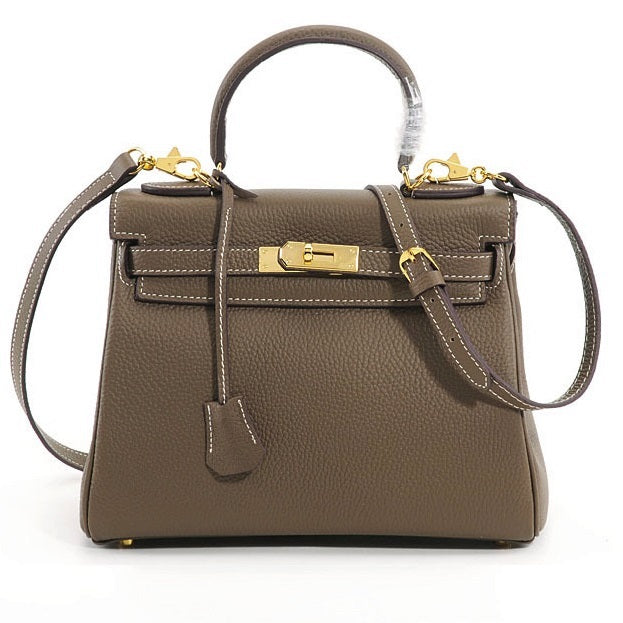 Ava Leather Padlock Handbag - Gold Hardware 25 cm