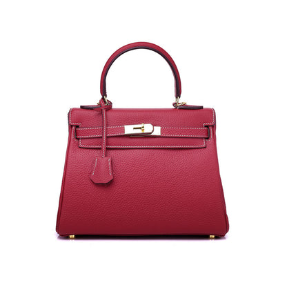 Ava Leather Padlock Handbag - Gold Hardware 25 cm